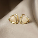 Sophisticated Triangular Opal and Crystal Earrings