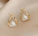 Vintage Cross Triangle Pearl Dropping Earrings